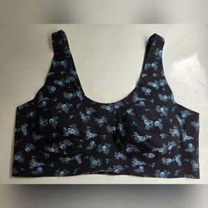 Knix X Anna Sui Black and Blue Floral Pullover Wireless Bra